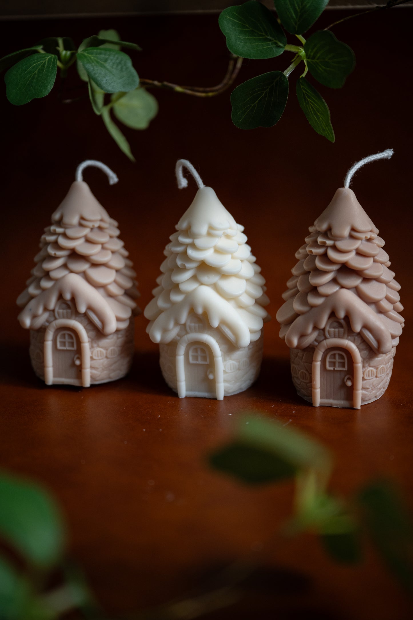Dennenhuis kaars (smal) trio